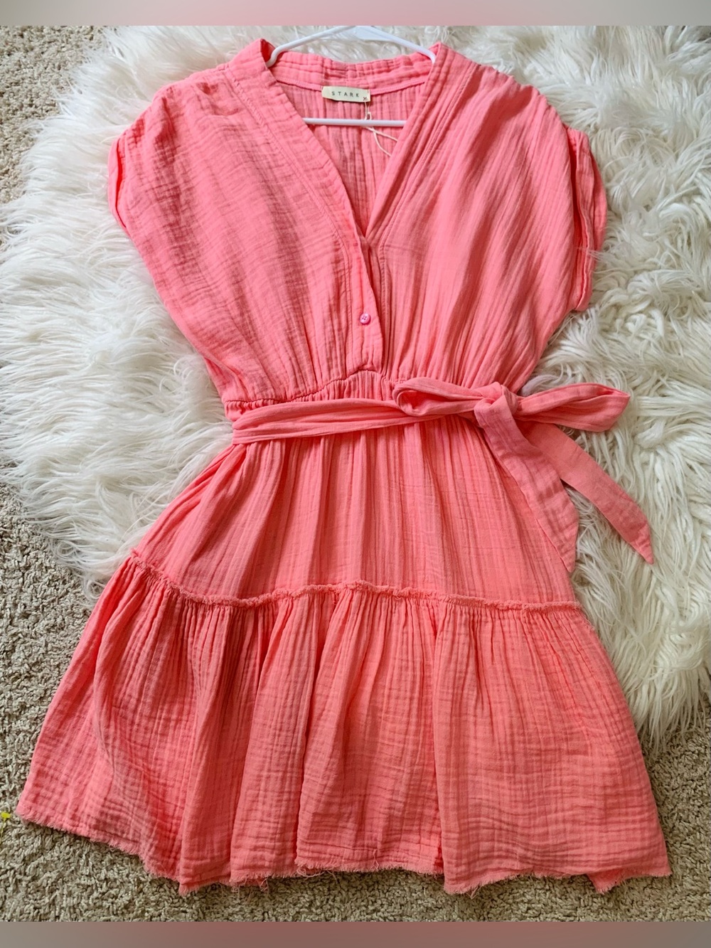 Stark X Gauze Mini Dress Coral Pink Size Small